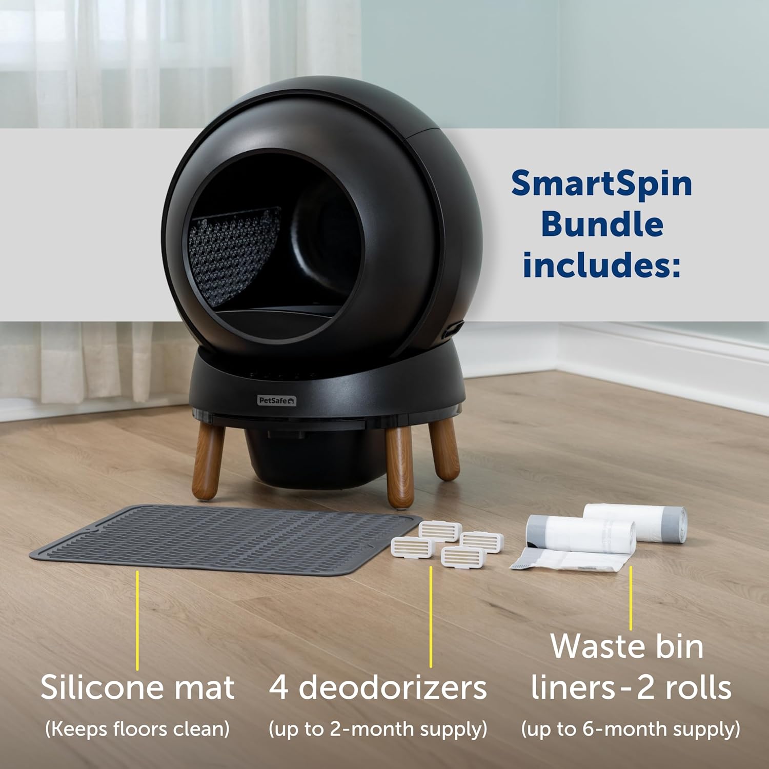 PetSafe ScoopFree SmartSpin Self-Cleaning Litter Box - Automatic Waste Collection - Odor Control - App Controlled - Complete Litter Box Kit - Black Black SmartSpin Litter Box Bundle