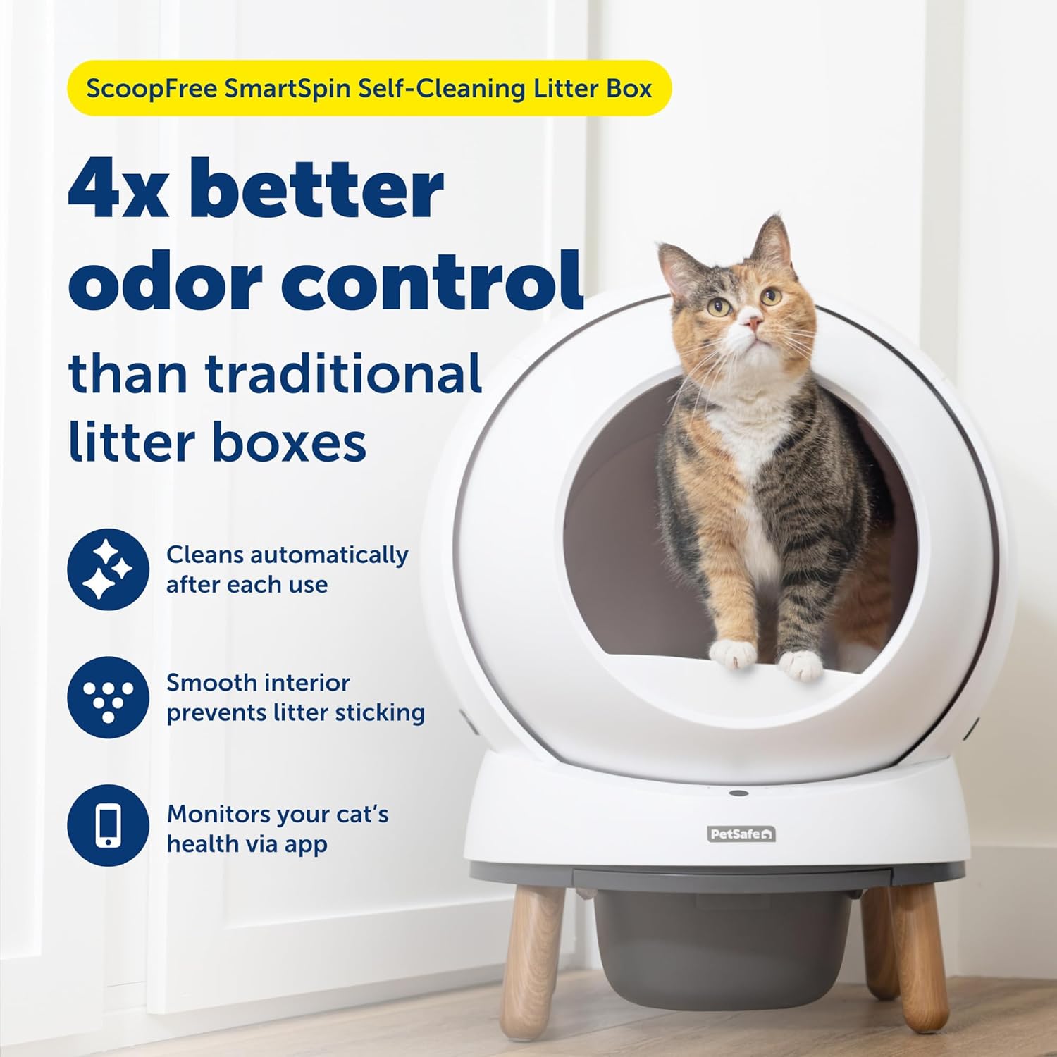 PetSafe ScoopFree SmartSpin Self-Cleaning Litter Box - Automatic Litter Box - App Controlled - Features Odor Control & Spacious Waste Drawer - White White SmartSpin Litter Box